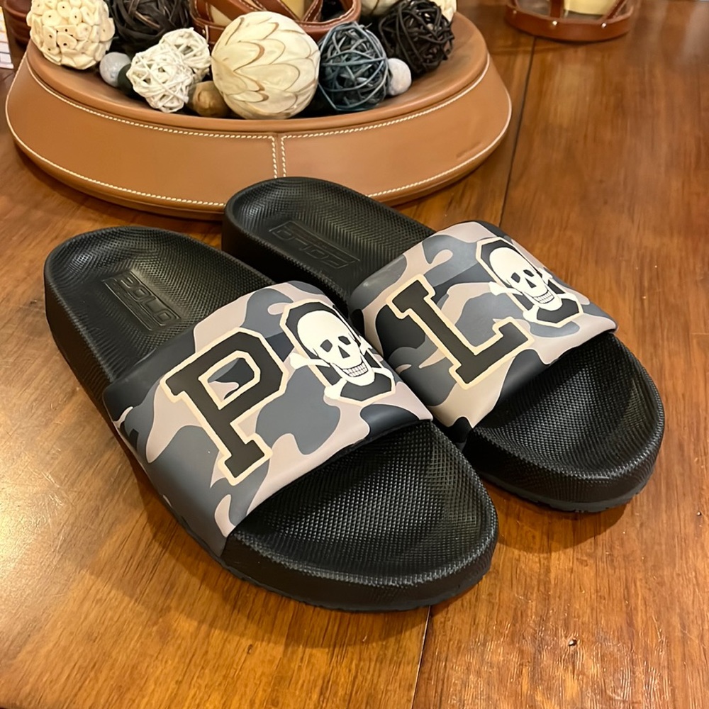Polo Ralph Lauren Cayson Camo Skull black Slides Sandals Shoes new Mens Size 8